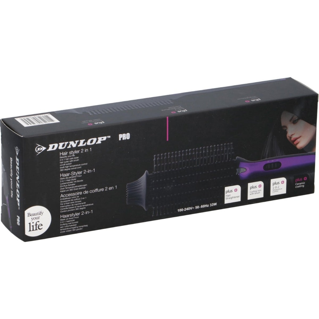 Dunlop Hair Dryer Brush - Black/Purple - 33W - 180°C - 360° Swivel Cord