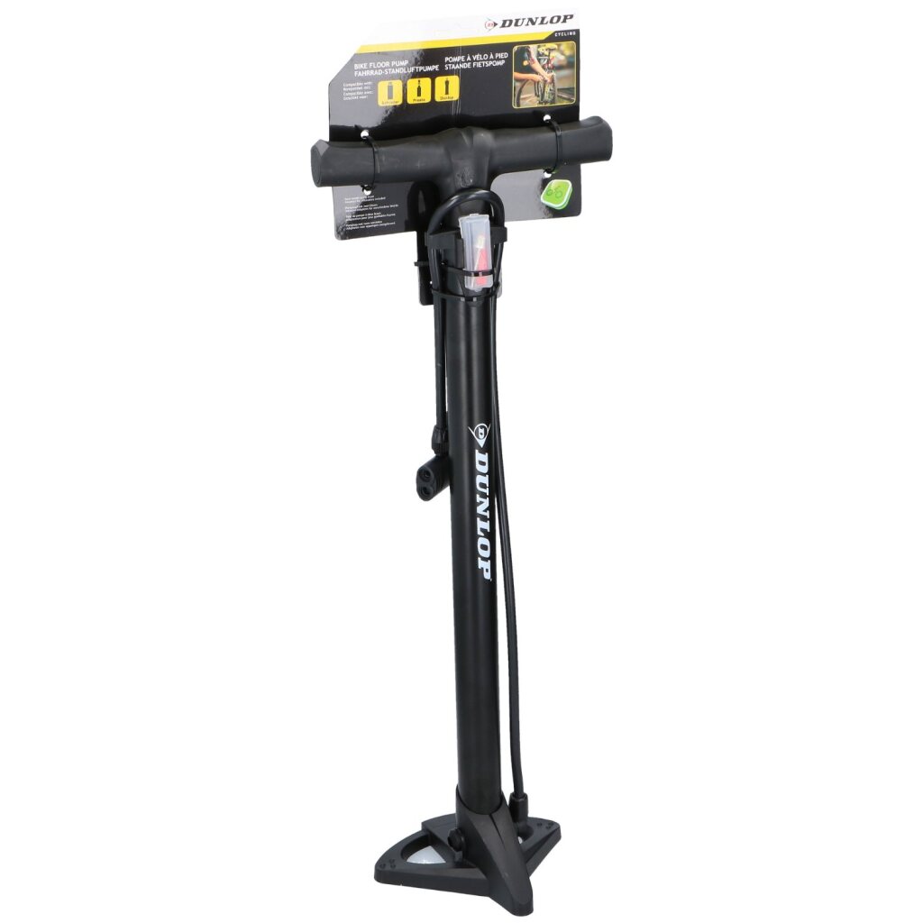 Dunlop Bicycle Pump Double Valve Black - Suitable for Presta, Dunlop, Schrader Valves - 63-113 cm