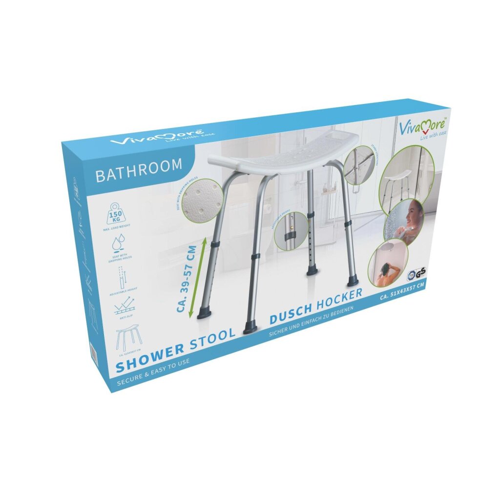 Vivamore Shower Stool White/Silver