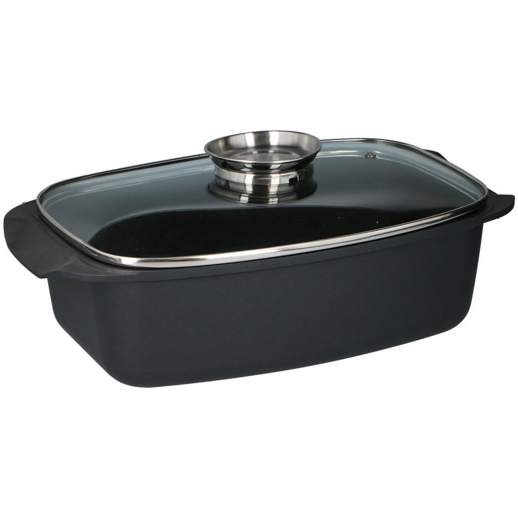 Alpina Roasting Pan with Glass Lid 5.5 L 39.5x22.5x10.8 cm Black