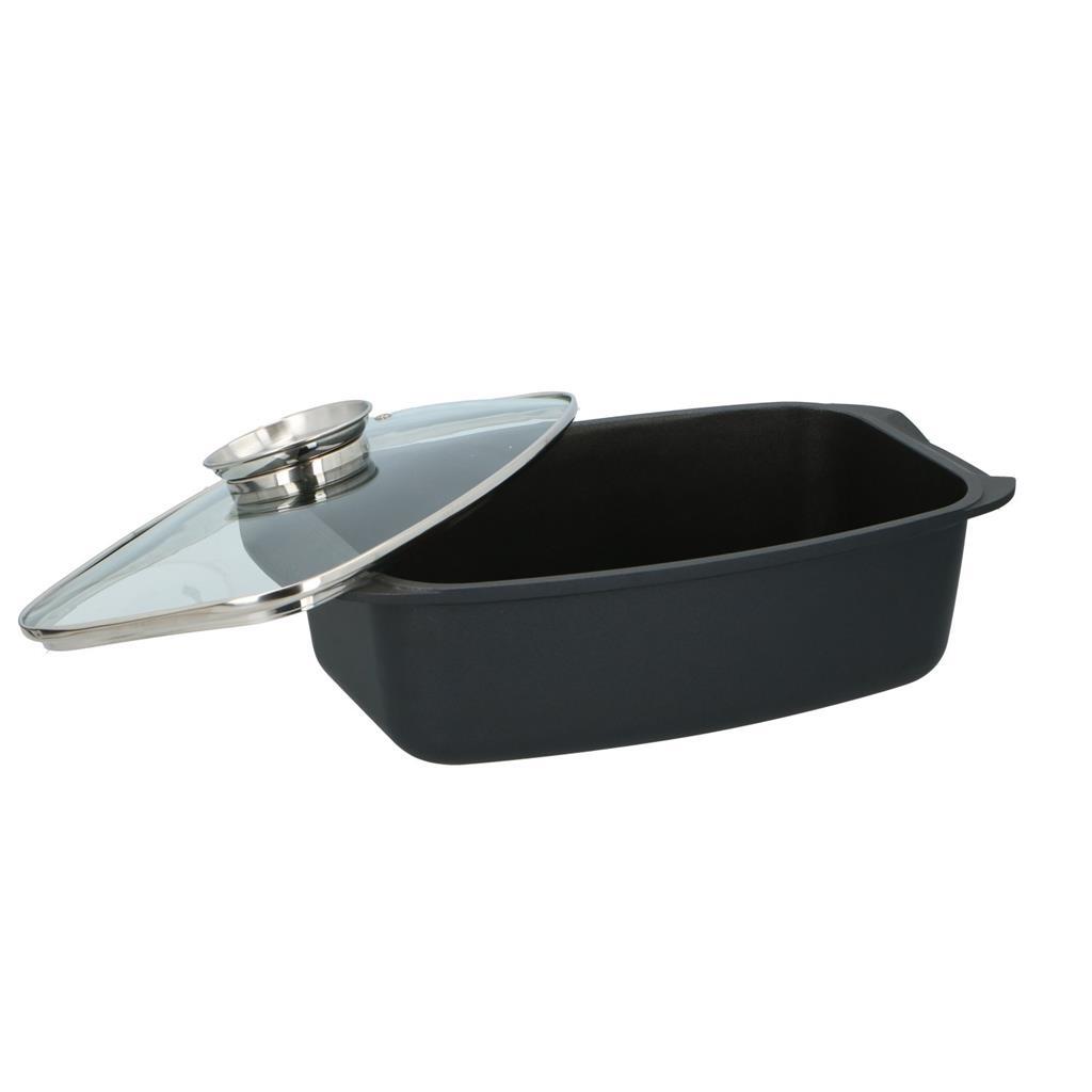 Alpina Roasting Pan with Glass Lid 5.5 L 39.5x22.5x10.8 cm Black