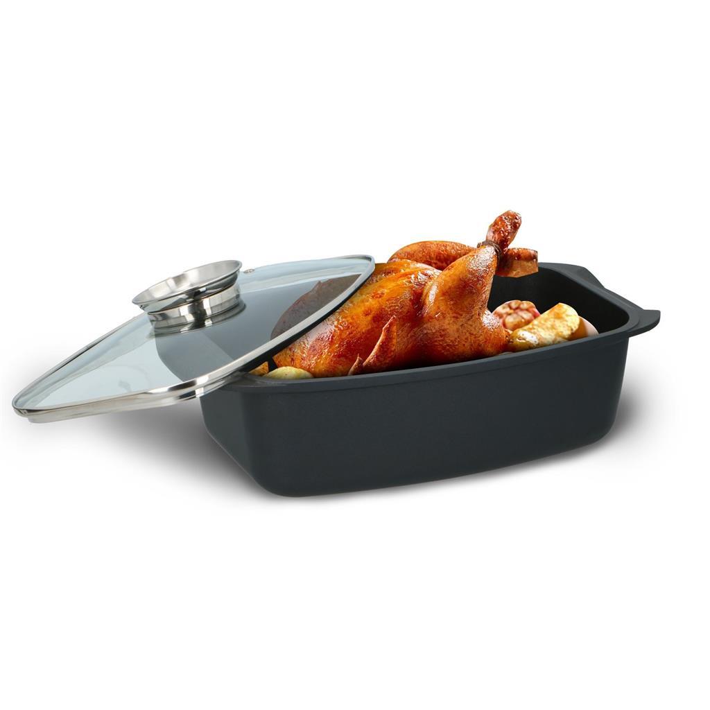 Alpina Roasting Pan with Glass Lid 5.5 L 39.5x22.5x10.8 cm Black