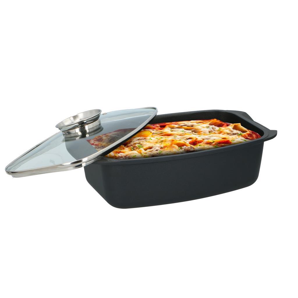 Alpina Roasting Pan with Glass Lid 5.5 L 39.5x22.5x10.8 cm Black