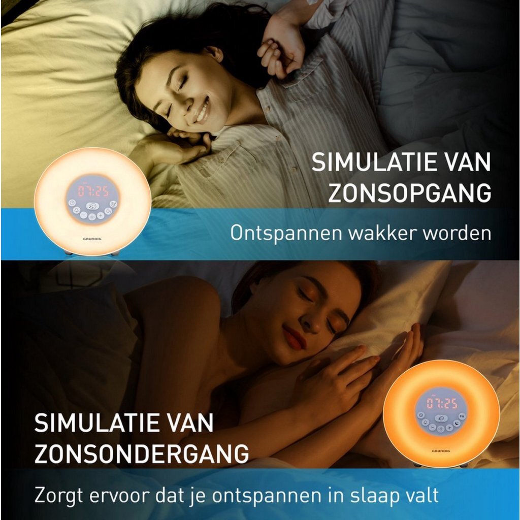 Grundig Wake-Up Light Alarm Clock - White - FM Radio - 10 Natural Sounds