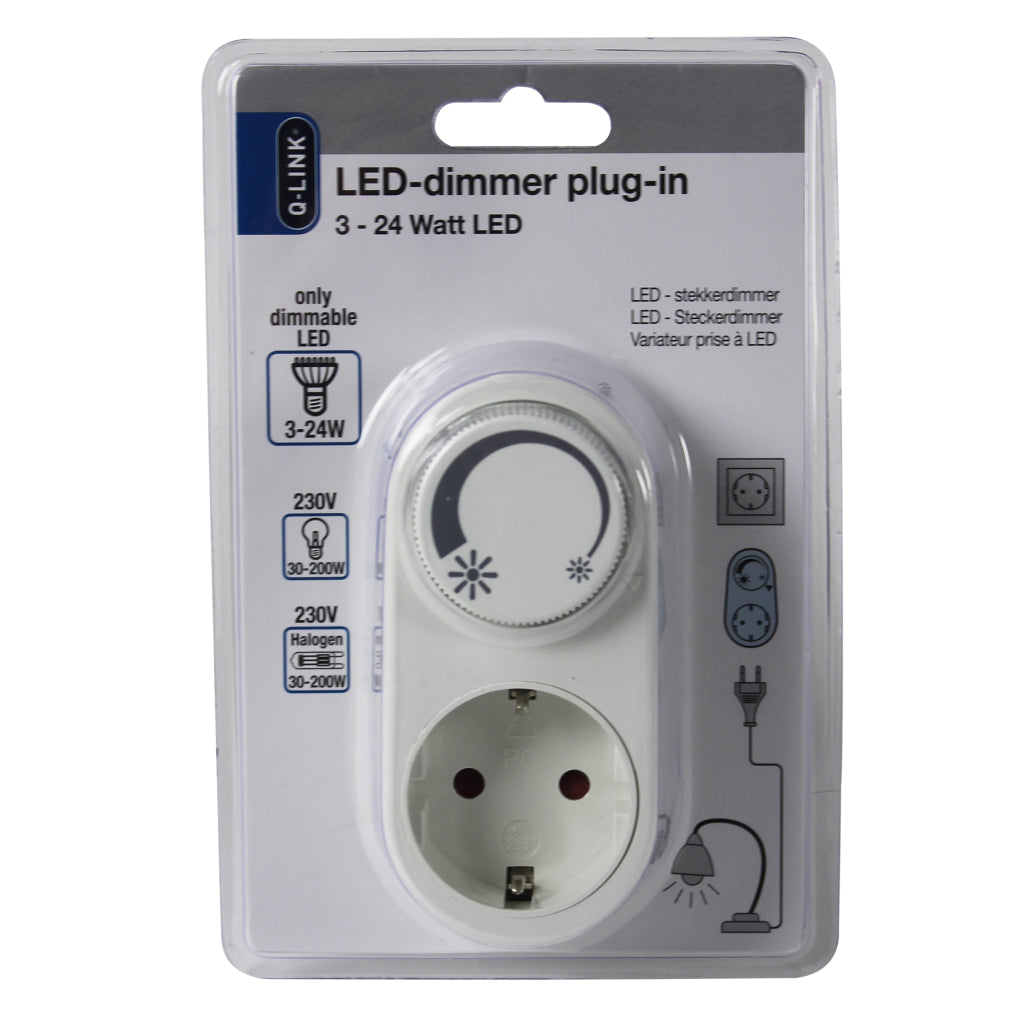 Q-Link Universal Plug-in Dimmer LED 3-24W - Indoor Use, Child Safety Lock