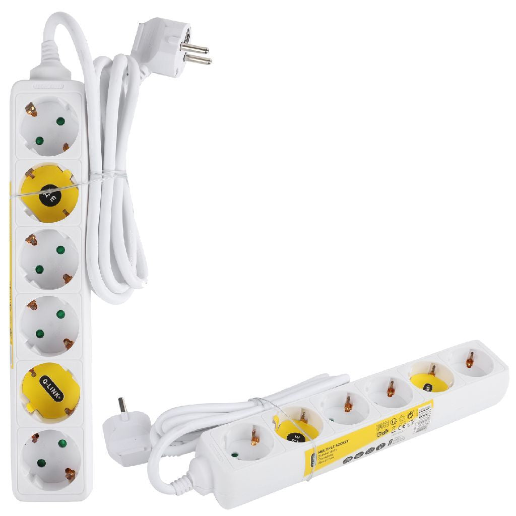 6-Way Power Strip Earthed 3x1.5 mm 1.5 m White/Yellow