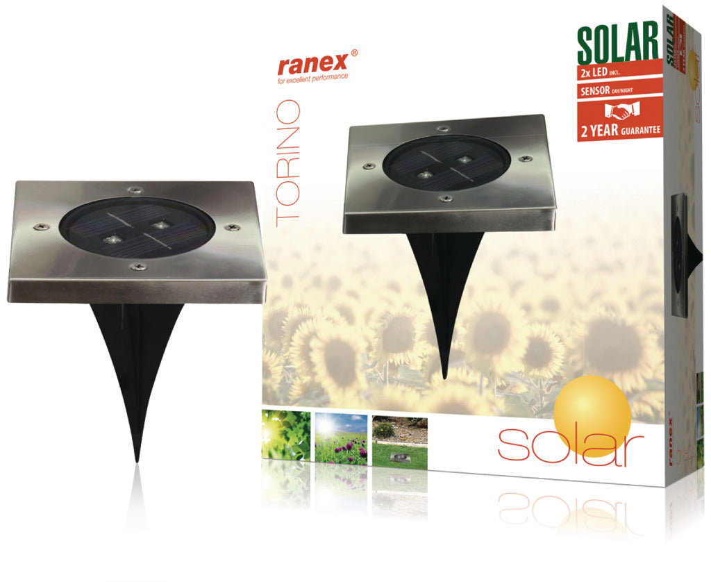 Ranex RA-5000406 LED Solar Ground Spot - Stainless Steel Outdoor Spotlight