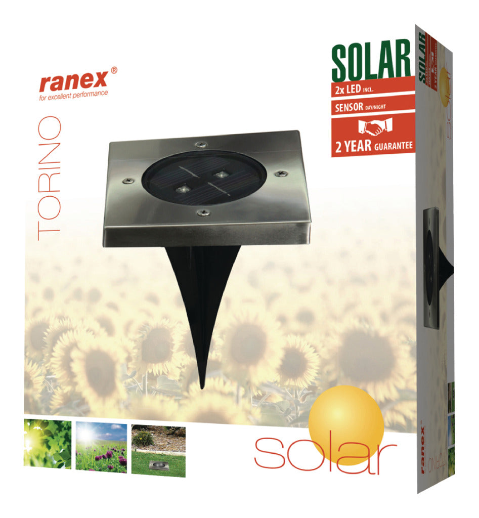 Ranex RA-5000406 LED Solar Ground Spot - Stainless Steel Outdoor Spotlight