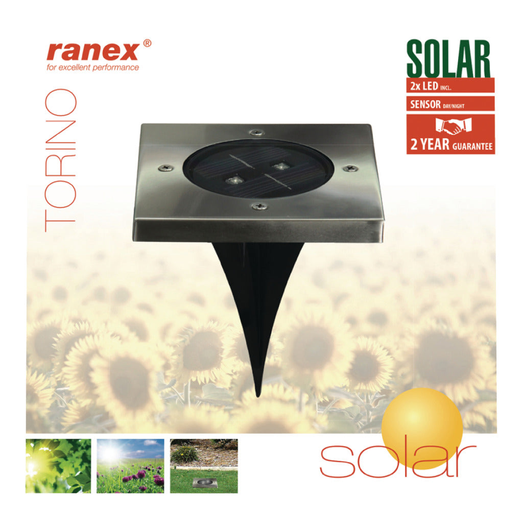 Ranex RA-5000406 LED Solar Ground Spot - Stainless Steel Outdoor Spotlight