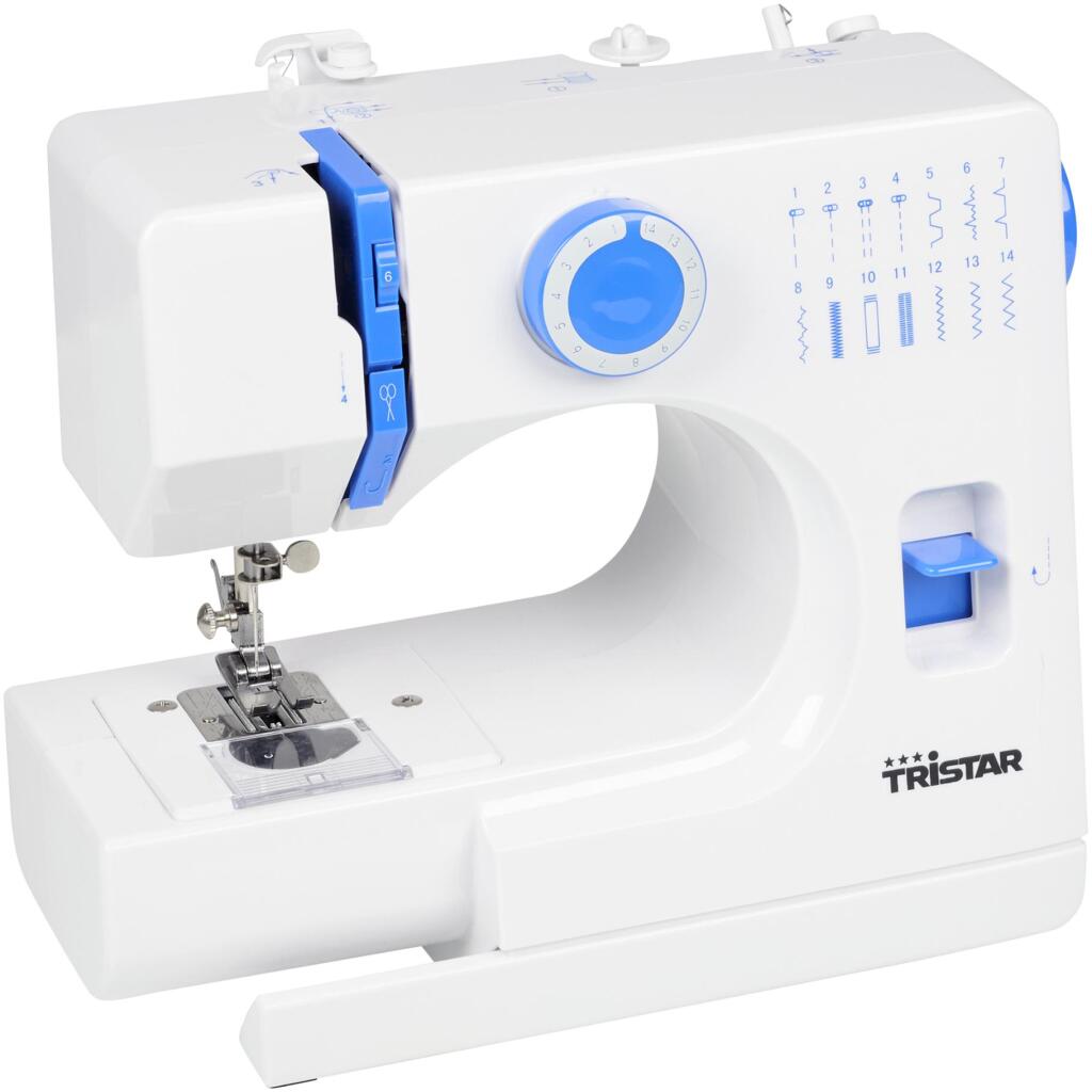 Tristar SM-6003 Sewing Machine - White/Blue - 14 Built-in Patterns - LED Lighting