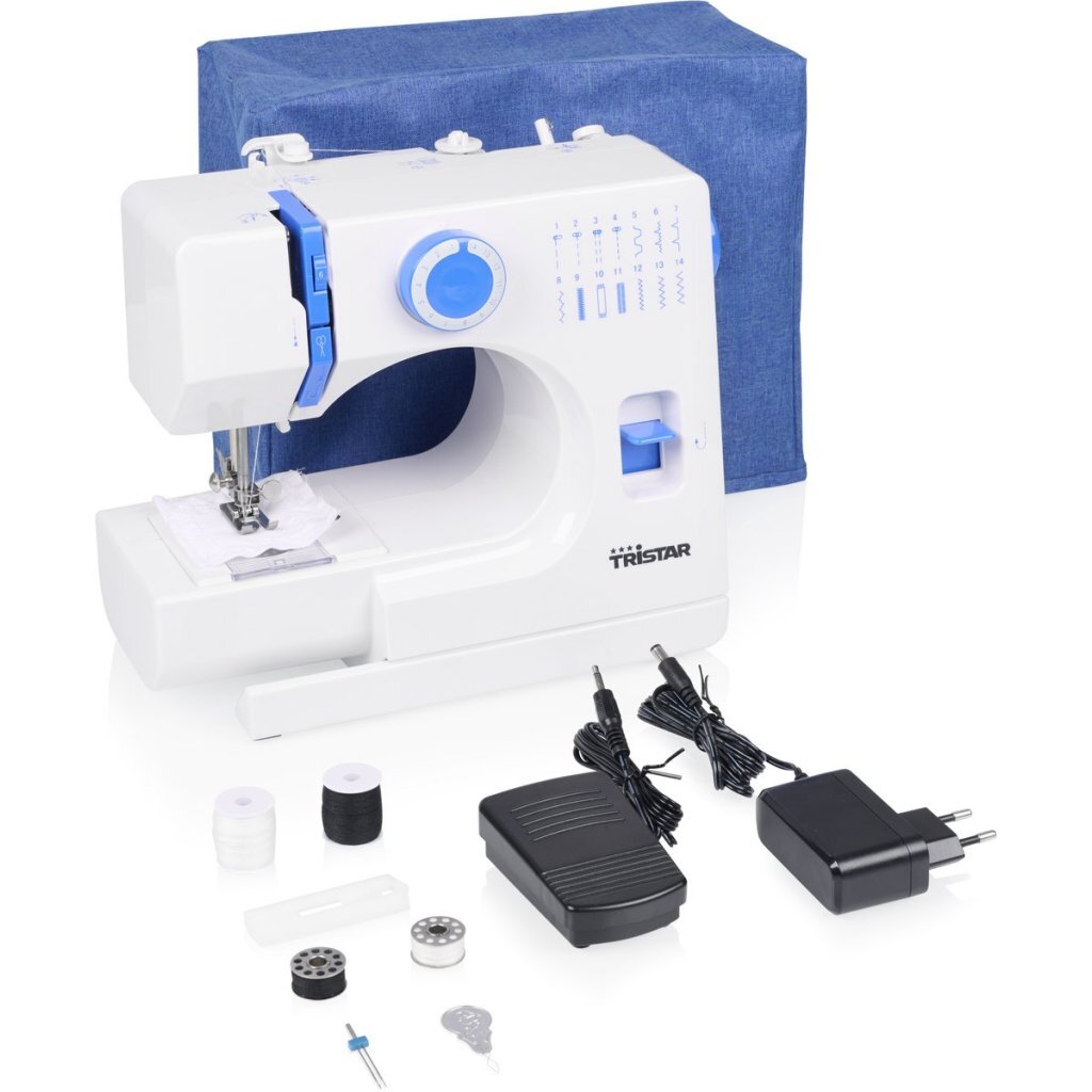 Tristar SM-6003 Sewing Machine - White/Blue - 14 Built-in Patterns - LED Lighting