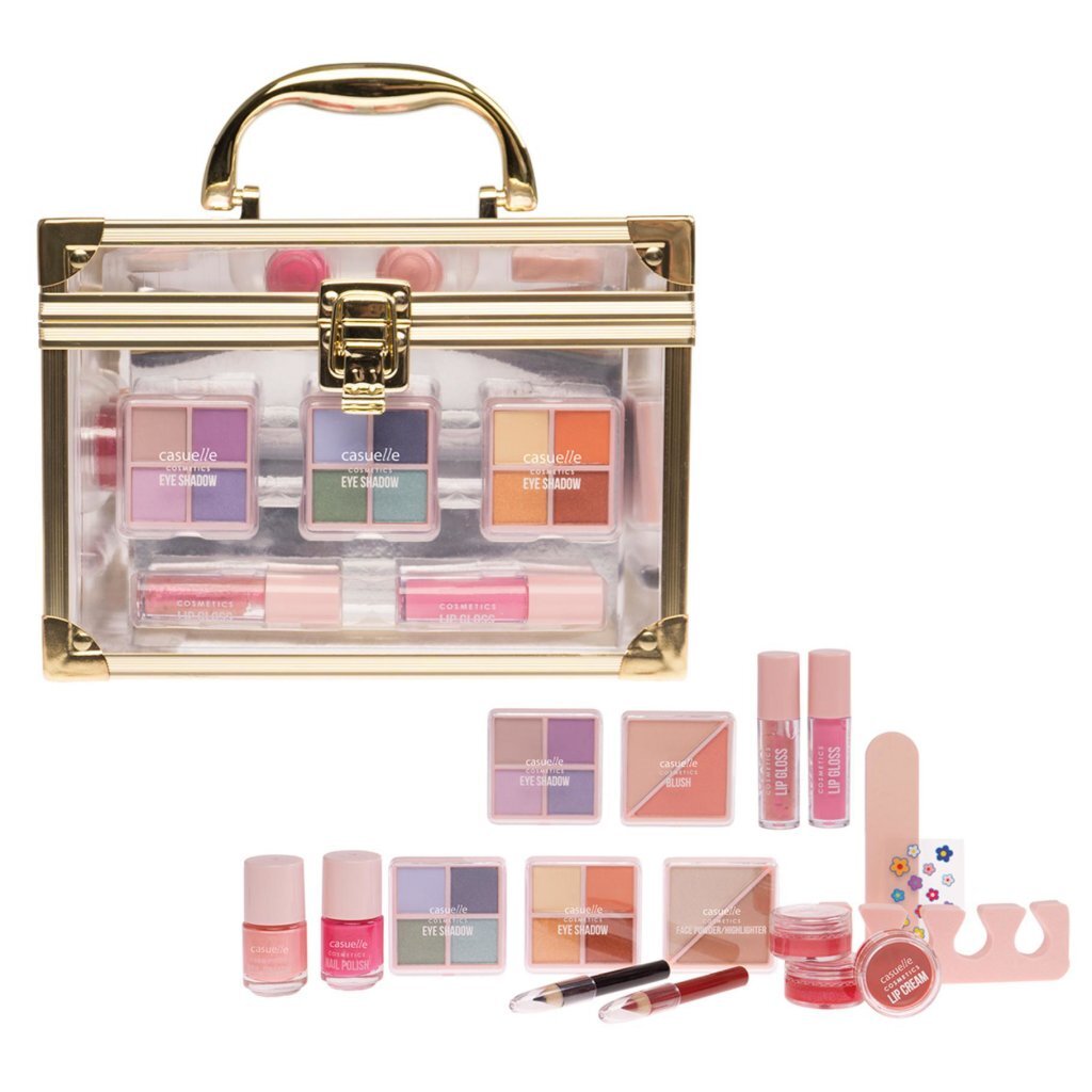 Casuelle Make-Up Case Gold/Transparent with Nail Polish and Makeup