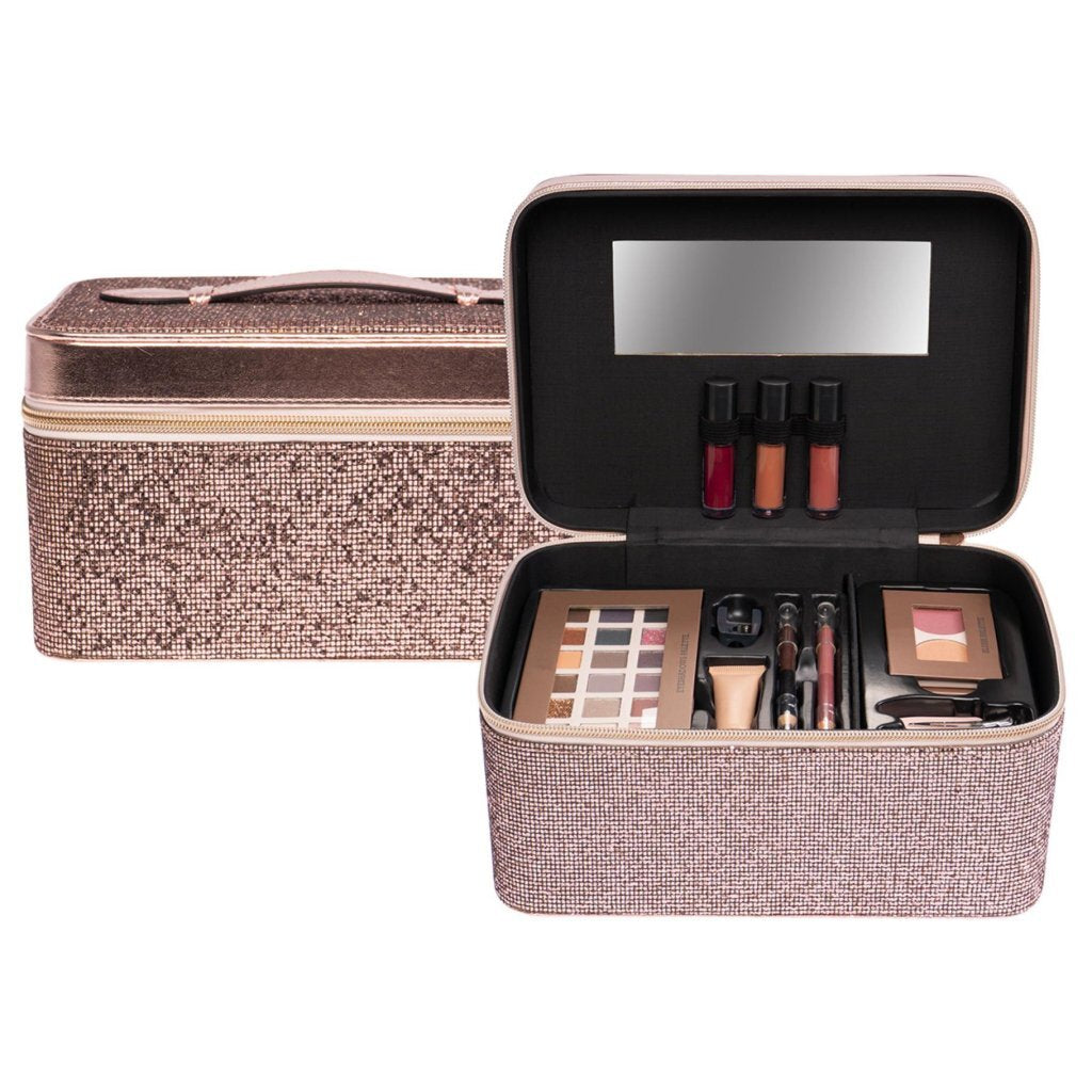 Casuelle Beautycase Bronze/Glitter with Mirror and Makeup Accessories