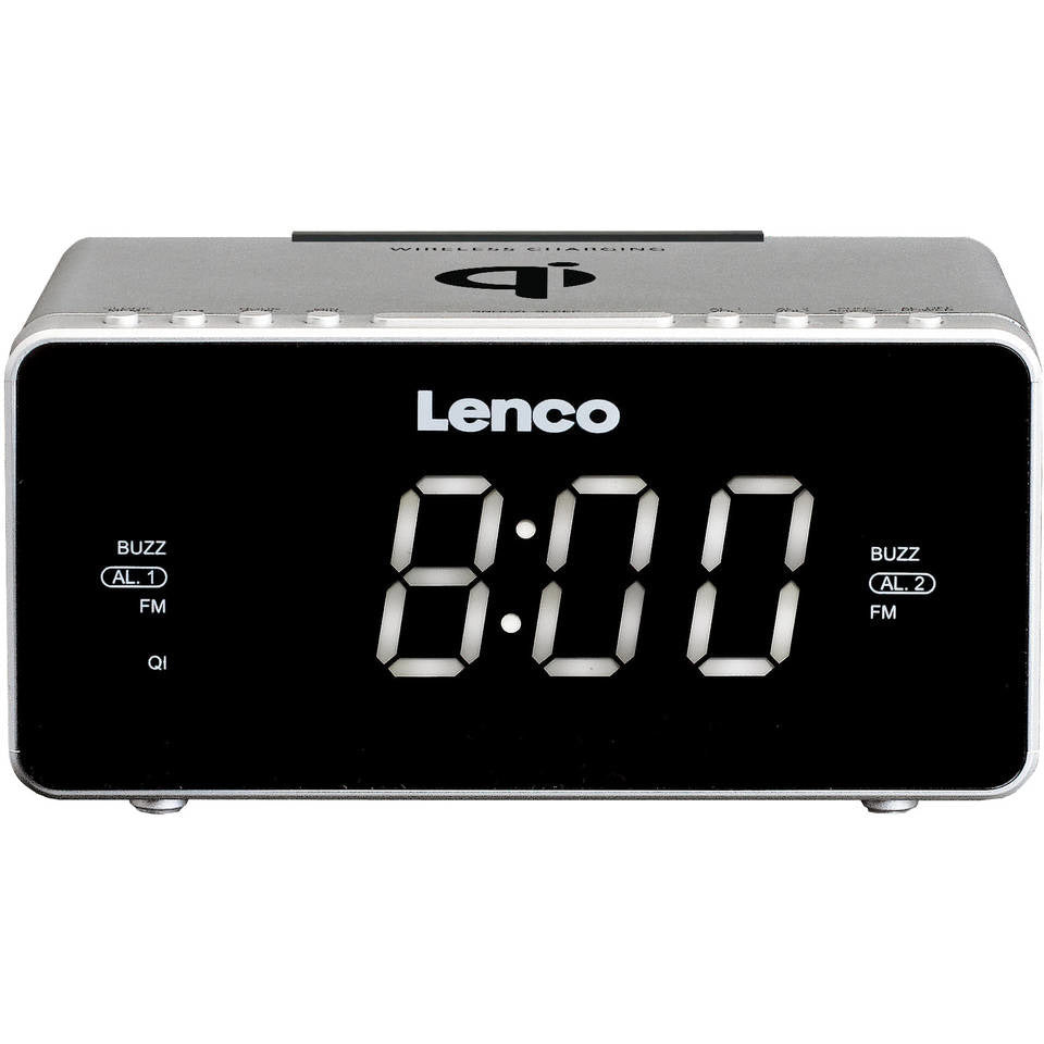 Lenco CR-550 Clock Radio Silver with Dual Alarm and USB Charging