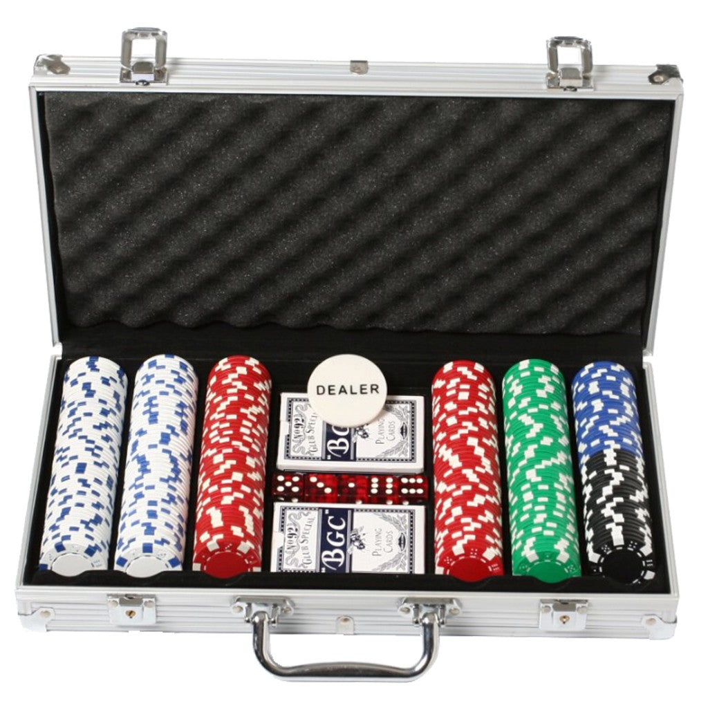 Poker Set in Aluminum Case with 300 Chips, 2 Decks of Cards, 5 Dice