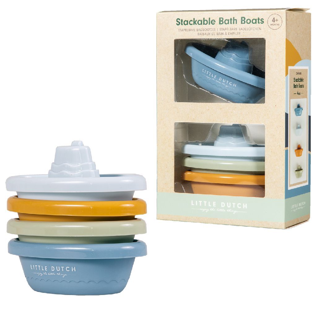 Little Dutch 4 Bath Boats Set Blue - Fun Bath Toys for Kids
