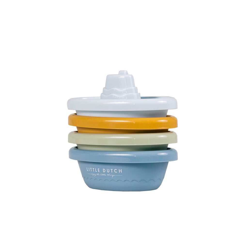 Little Dutch 4 Bath Boats Set Blue - Fun Bath Toys for Kids