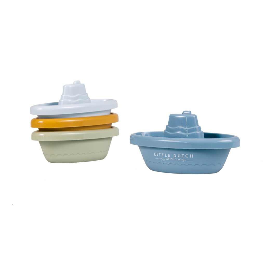 Little Dutch 4 Bath Boats Set Blue - Fun Bath Toys for Kids