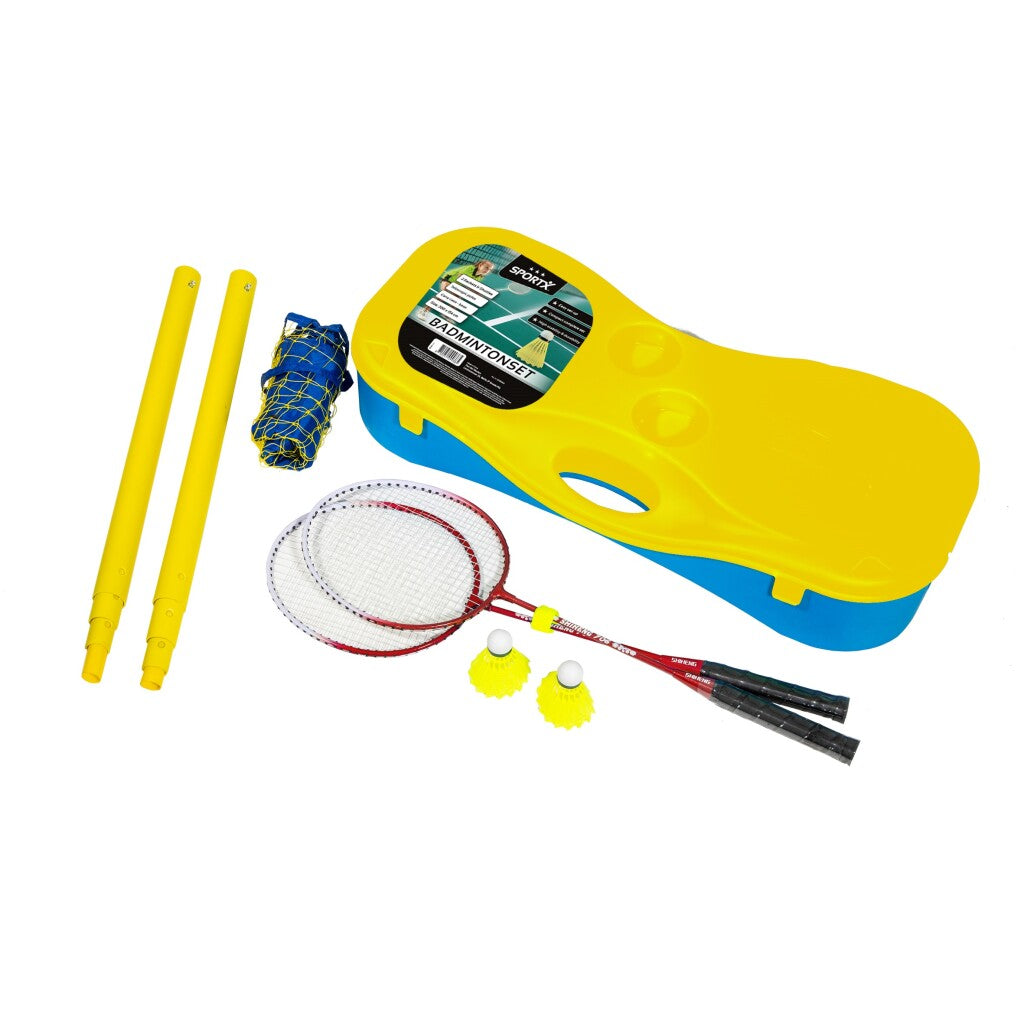 SportX Badminton Set - Complete Set for Outdoor Fun - 2 Shuttles & Rackets