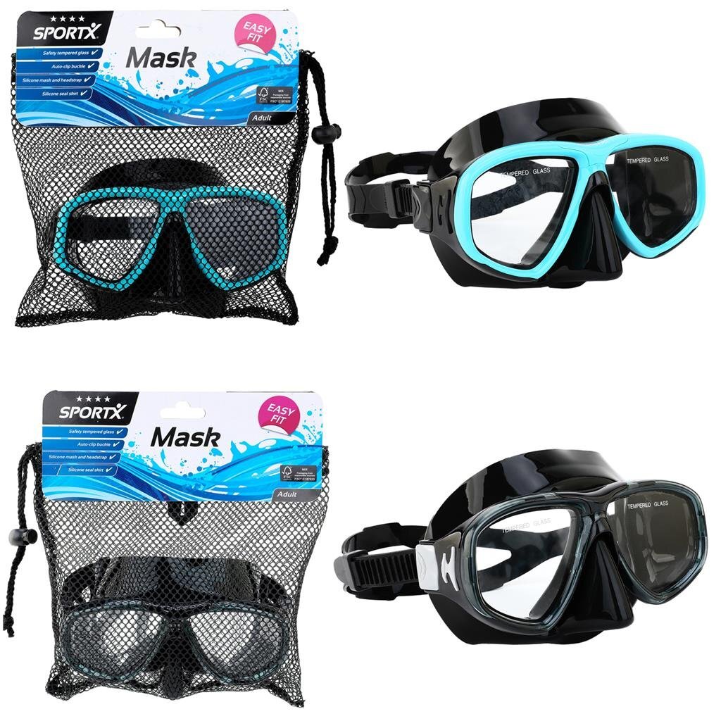 SportX Adult Swimming Mask 4 Stars Assorted - Safety Glass Lenses - Silicone - Random Color