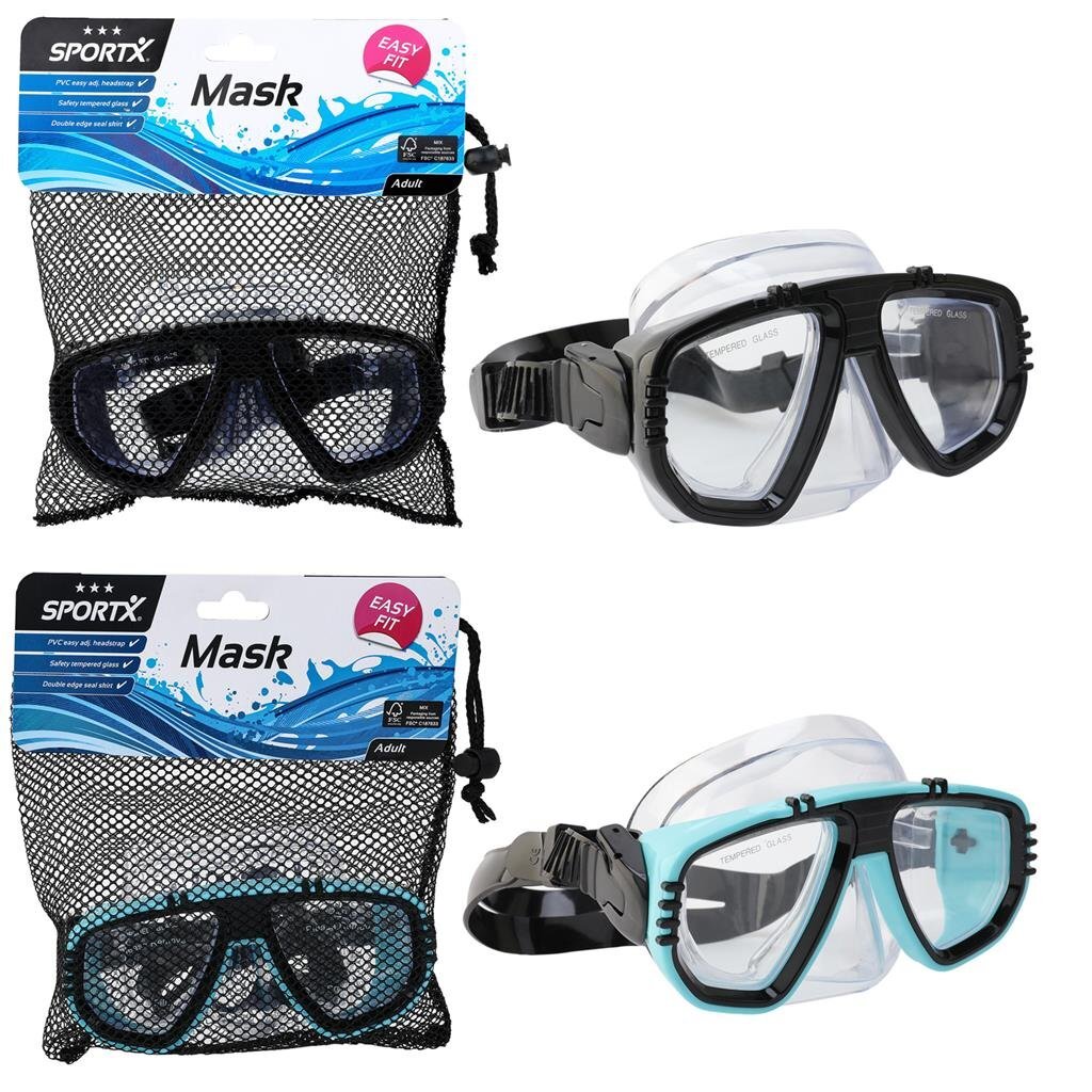 SportX Adult Swimming Mask 3 Stars Assorted - Safety Glass Lenses - Adjustable Headband - Random Version