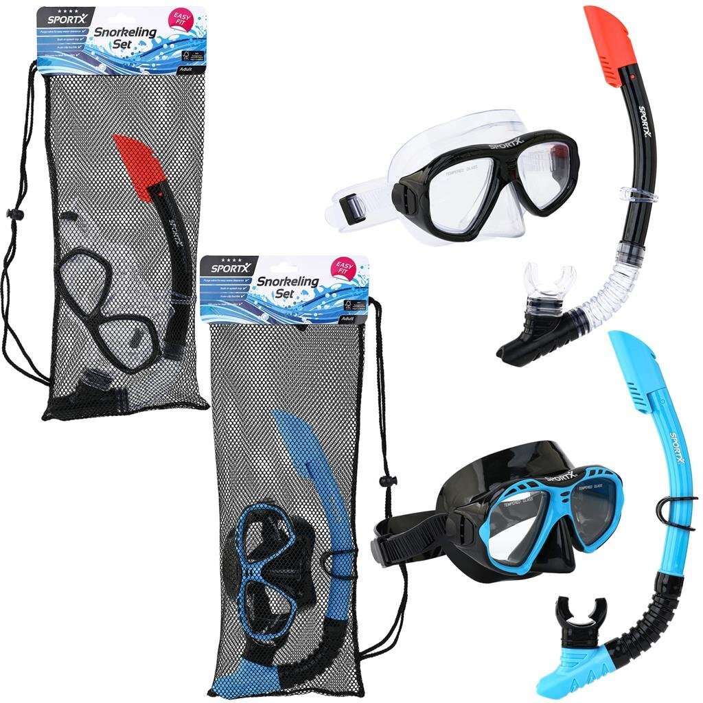 SportX Adult Snorkel Set 4 Stars Assorted - Safety Glass Lenses - Adjustable Headband - Random Color