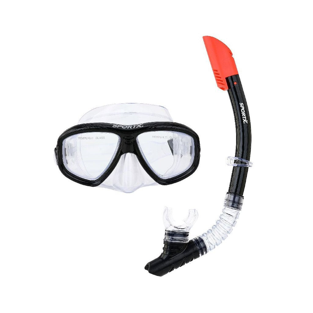 SportX Adult Snorkel Set 4 Stars Assorted - Safety Glass Lenses - Adjustable Headband - Random Color
