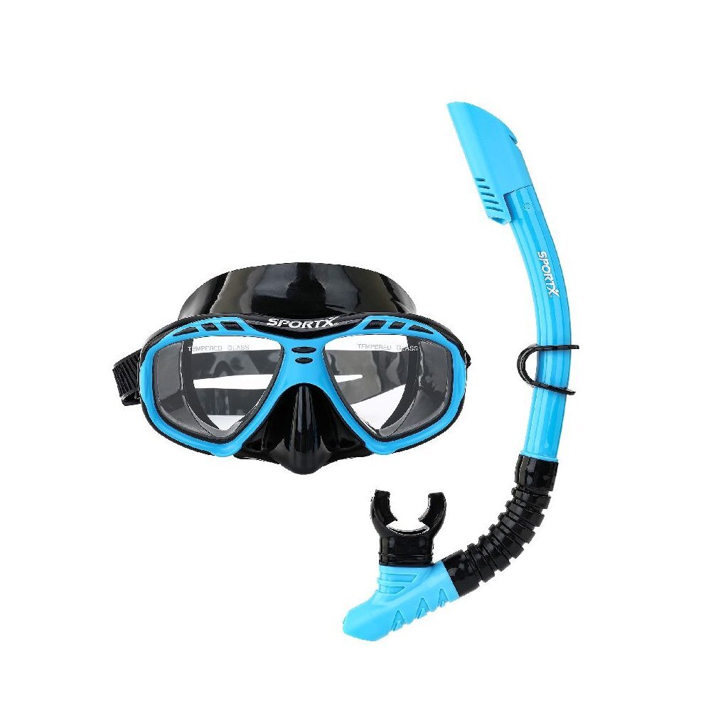 SportX Adult Snorkel Set 4 Stars Assorted - Safety Glass Lenses - Adjustable Headband - Random Color