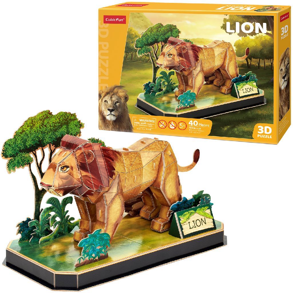 Cubic Fun 3D Puzzle Lion 40 Pieces with Display Stand for Kids Aged 8 and Up