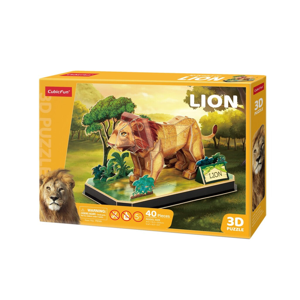 Cubic Fun 3D Puzzle Lion 40 Pieces with Display Stand for Kids Aged 8 and Up