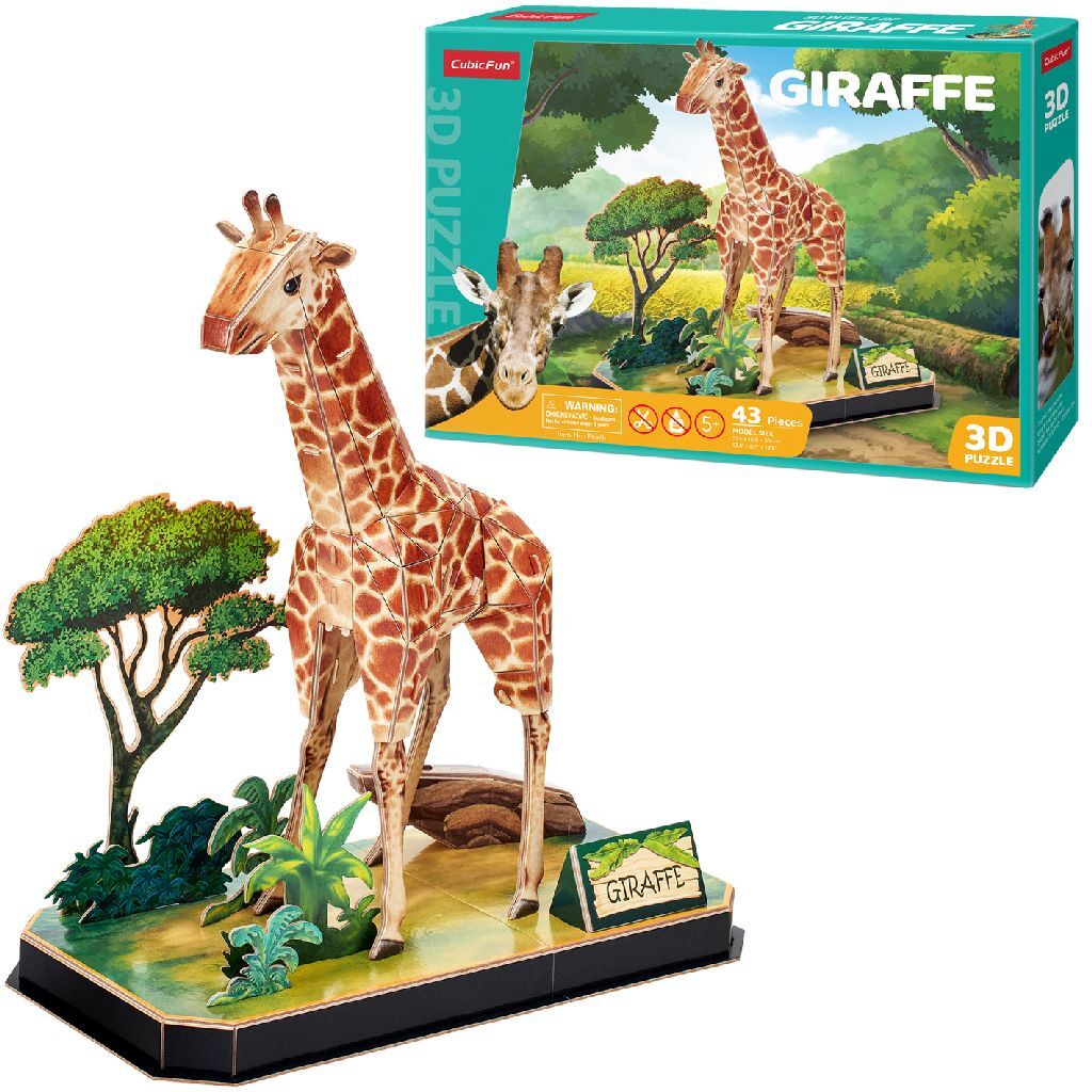 Cubic Fun 3D Puzzle Giraffe 43 Pieces with Display Stand for Kids Aged 8 and Up