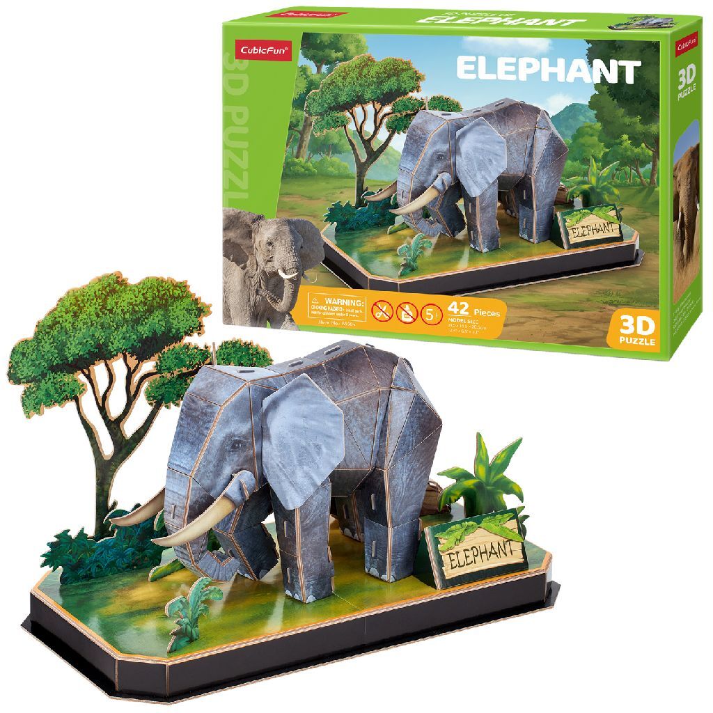 Cubic Fun 3D Puzzle Elephant 42 Pieces with Display Stand for Kids Aged 8 and Up