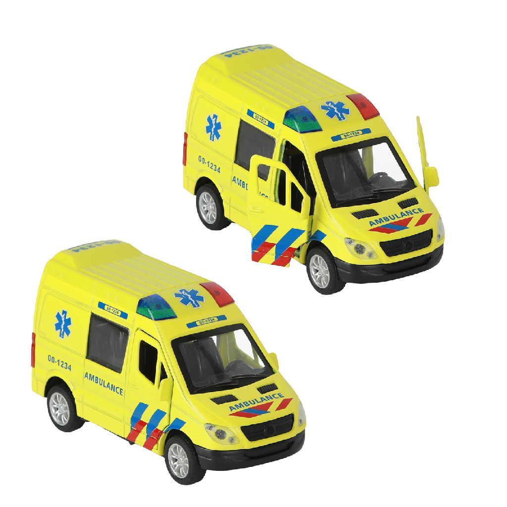 112 Pull-Back Ambulance Bus 1:34 - Die-Cast with Lights and Sound