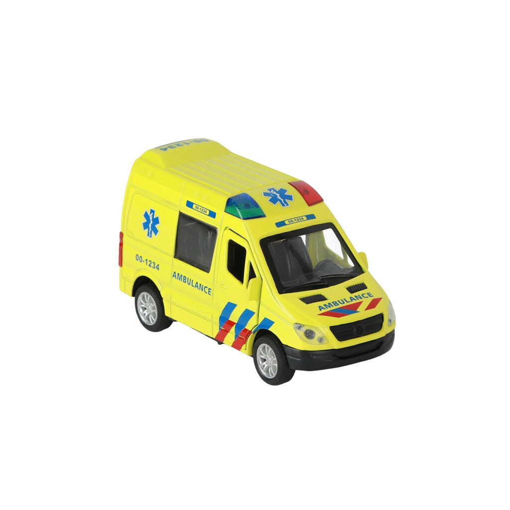 112 Pull-Back Ambulance Bus 1:34 - Die-Cast with Lights and Sound