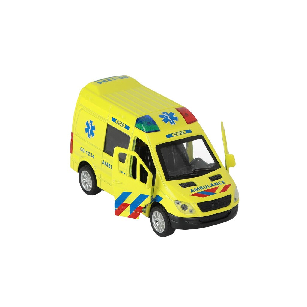 112 Pull-Back Ambulance Bus 1:34 - Die-Cast with Lights and Sound