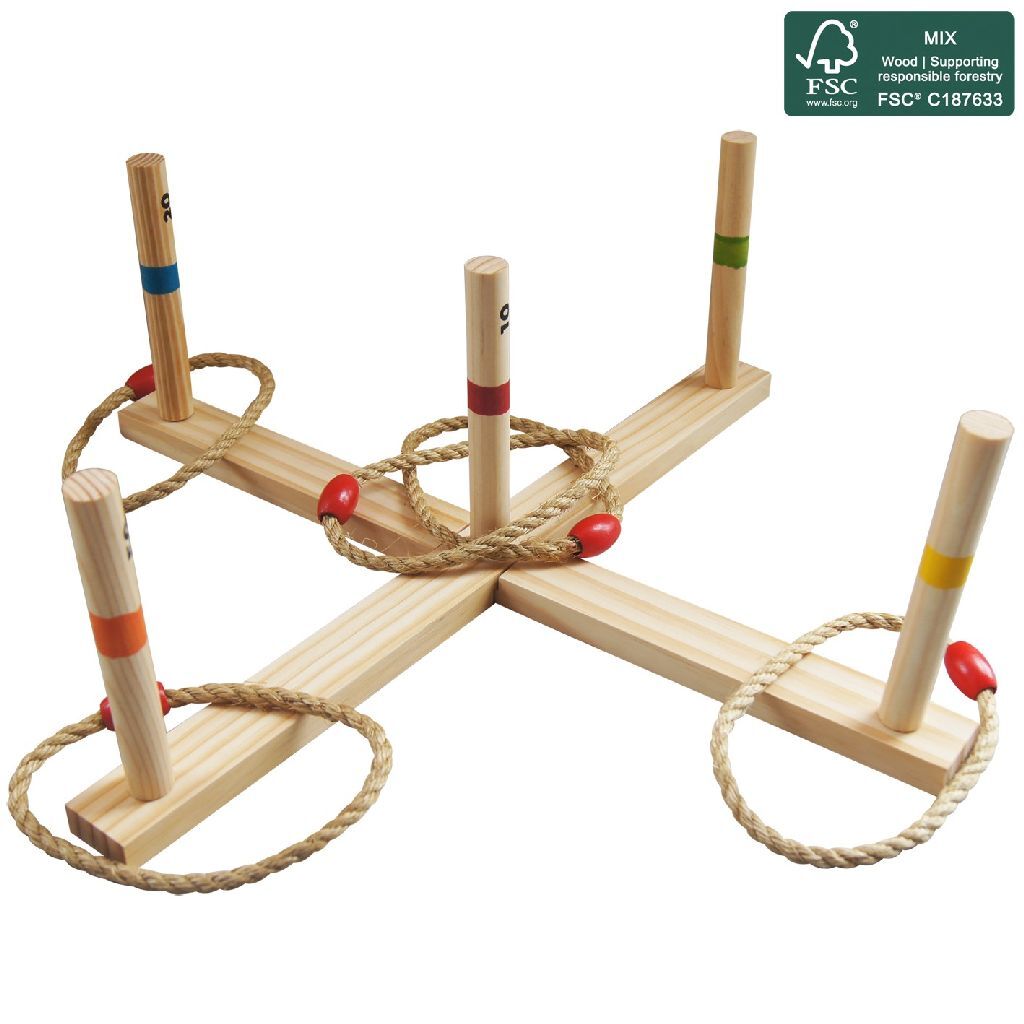 Outdoor Play Wooden Ring Toss Game + Carrying Bag - Ages 3+