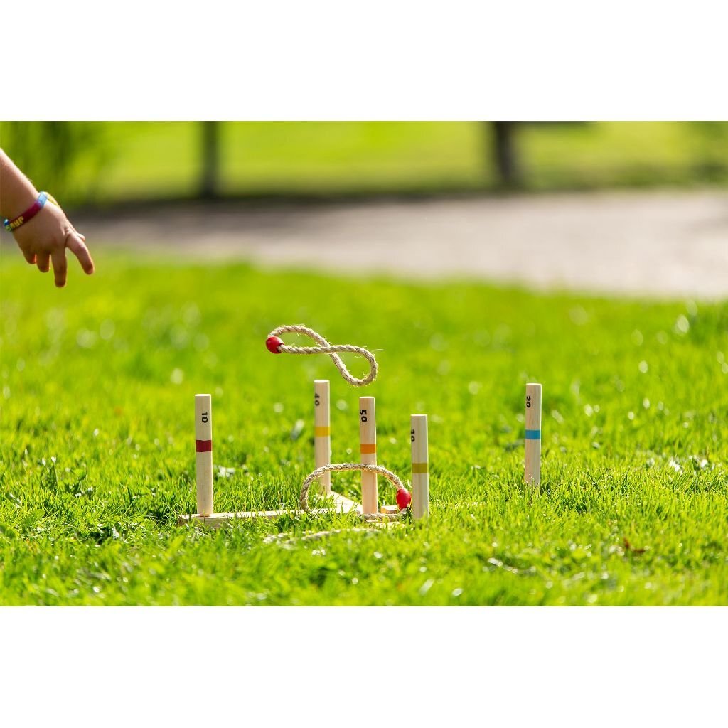 Outdoor Play Wooden Ring Toss Game + Carrying Bag - Ages 3+