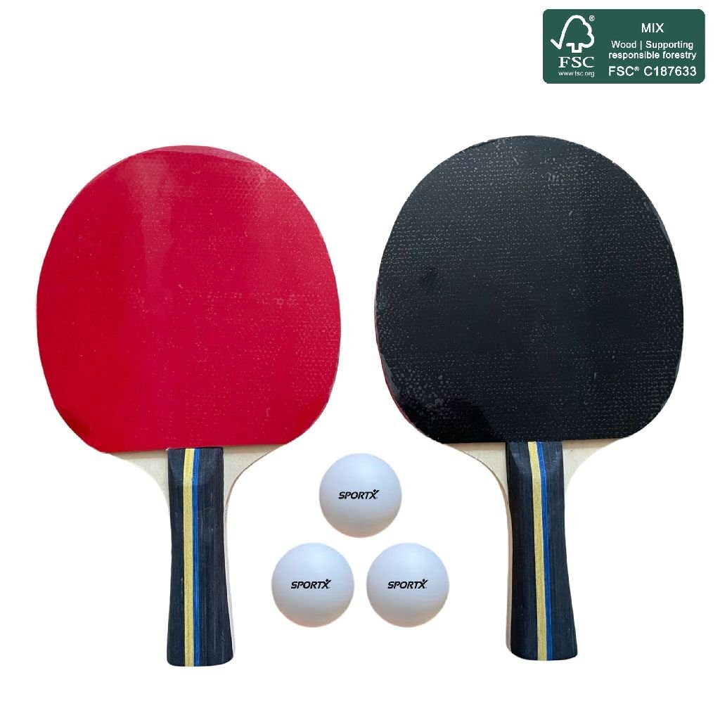 SportX Table Tennis Set - 5 Stars - 2 Rackets & 3 Balls