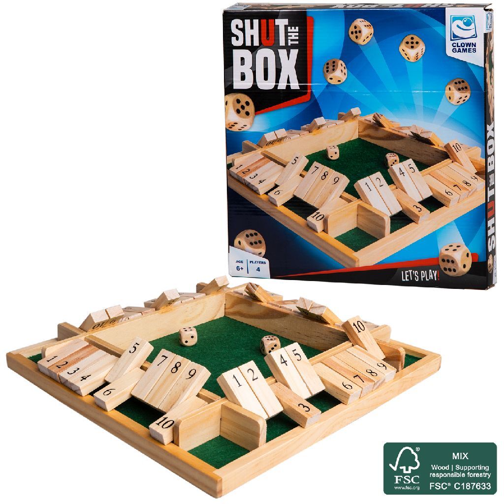 Clown Games Shut The Box - Wooden Game for 4 Players - Ages 6+