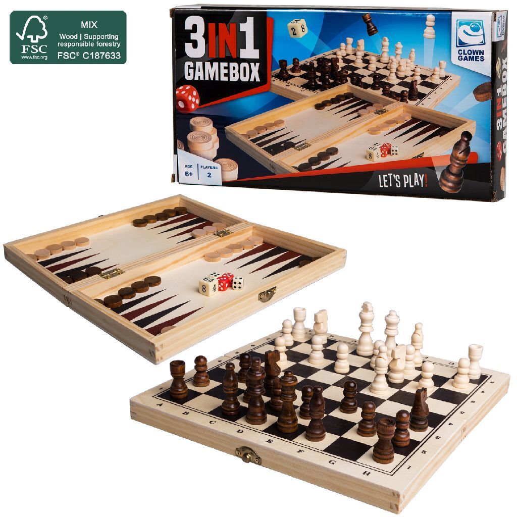 Clown Games 3in1 Game Box Wood