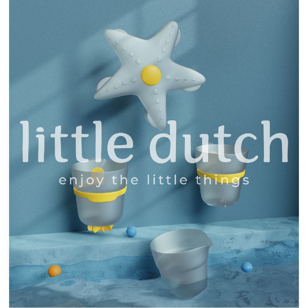 Little Dutch Wall Cups Starfish Blue - Bath Toy Set with Suction Cups