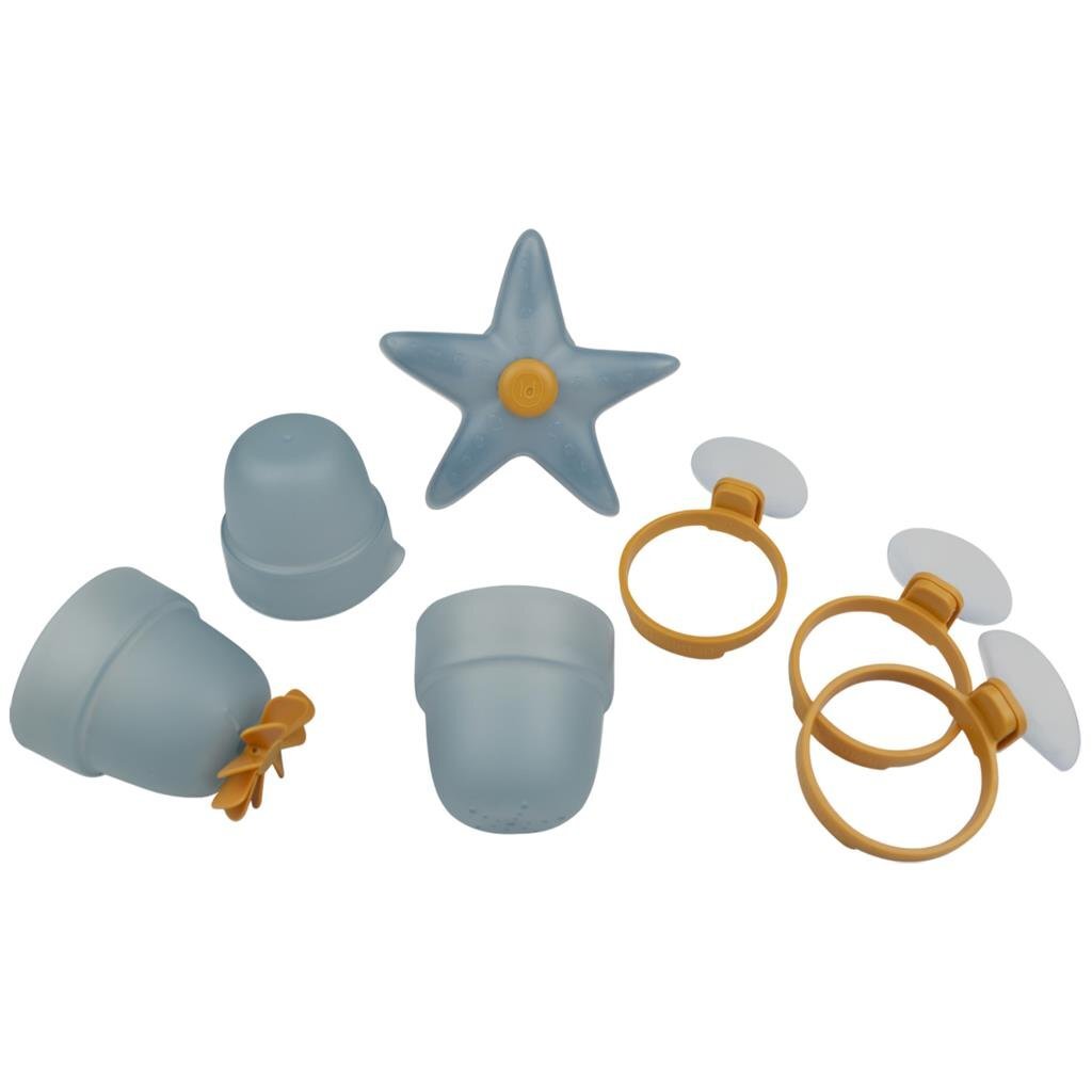 Little Dutch Wall Cups Starfish Blue - Bath Toy Set with Suction Cups