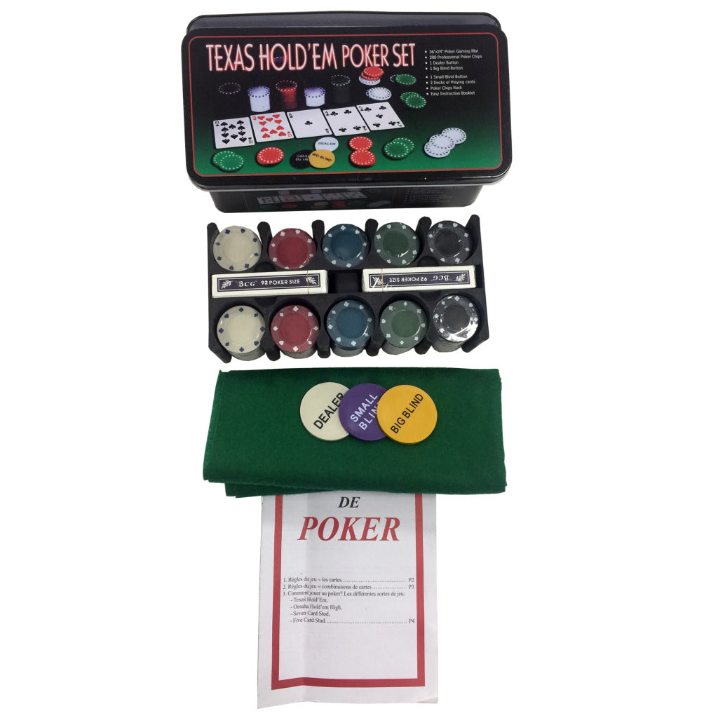 Complete Poker Set in Storage Tin - 200 Chips, 2 Decks of Cards - Ages 12+