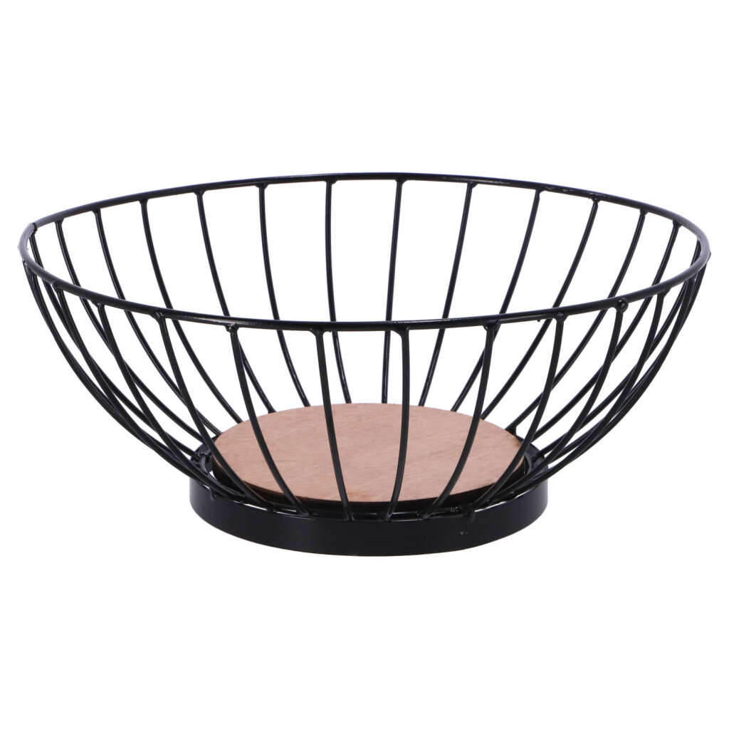 Metal Fruit Bowl 28 cm Black/Wood