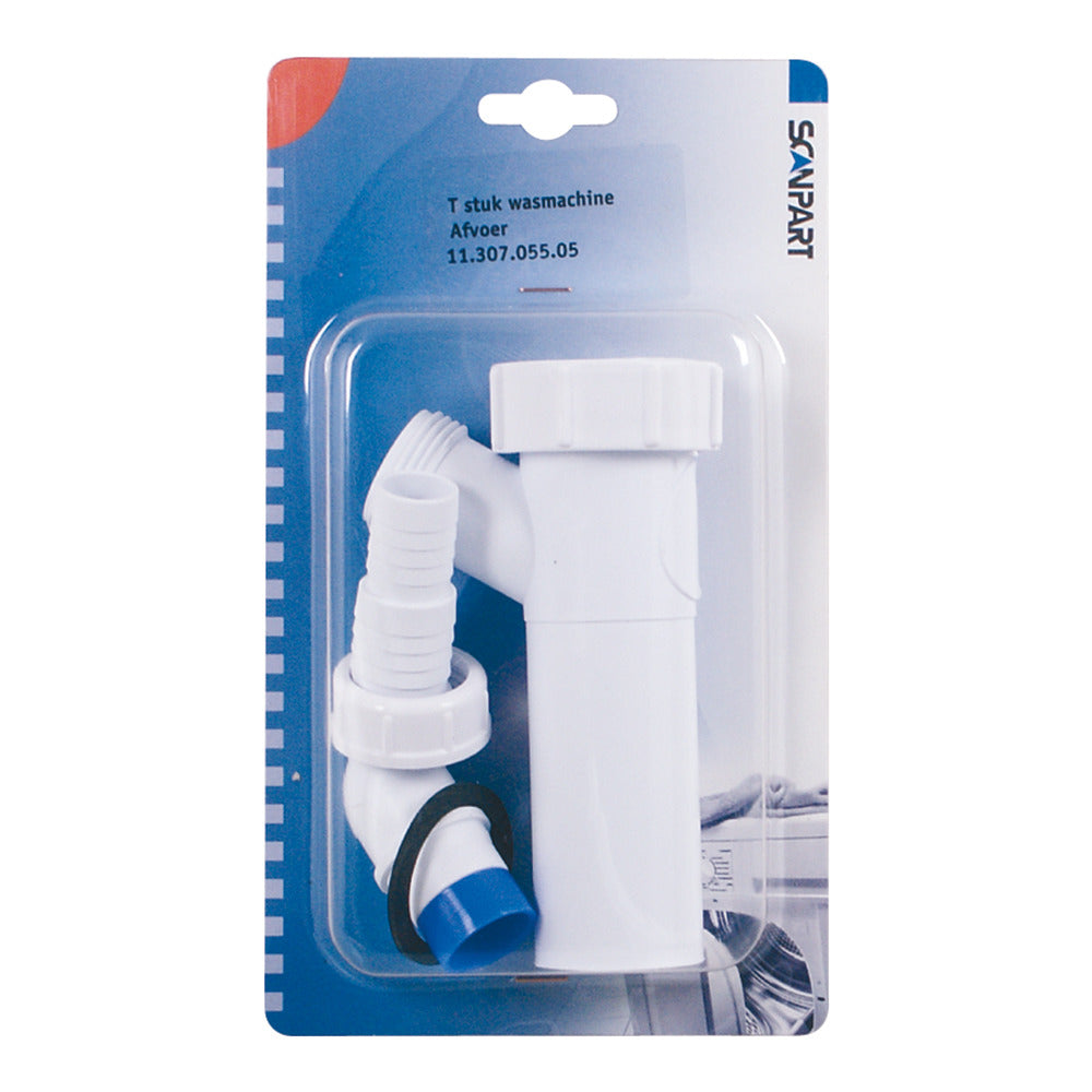Scanpart 1130705505 Washing Machine Drain T-Piece White - Connects 2 Drain Hoses