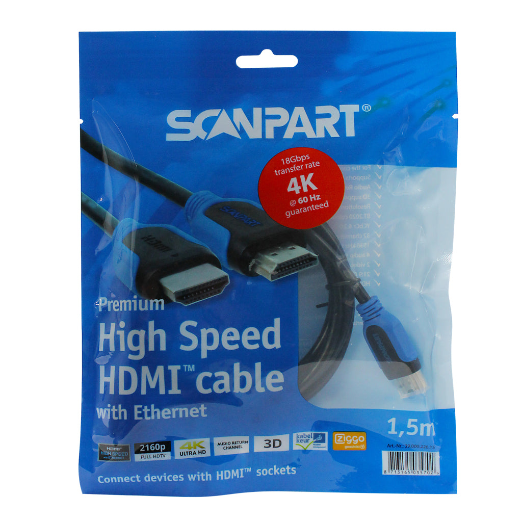 Scanpart HDMI 2.0 Cable 1.5 m - High Speed with Ethernet, 18 Gbps