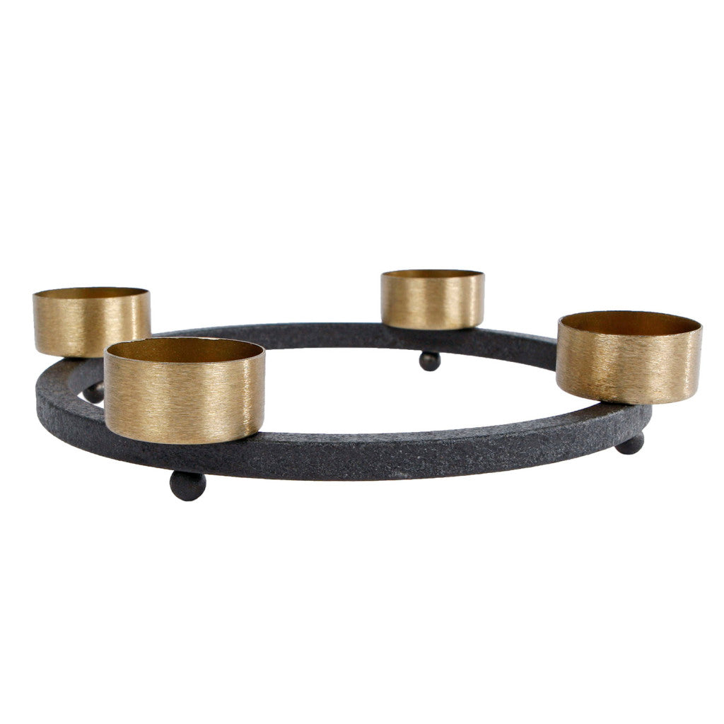 Yono Tealight Holder 23x23x5 cm Black/Gold Metal