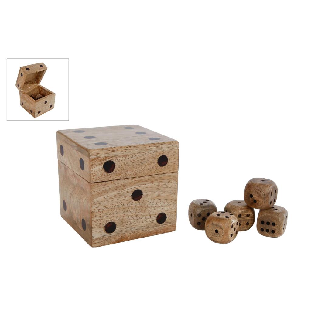 Mago Wood Dice Box with 5 Dice 9x9x9 cm