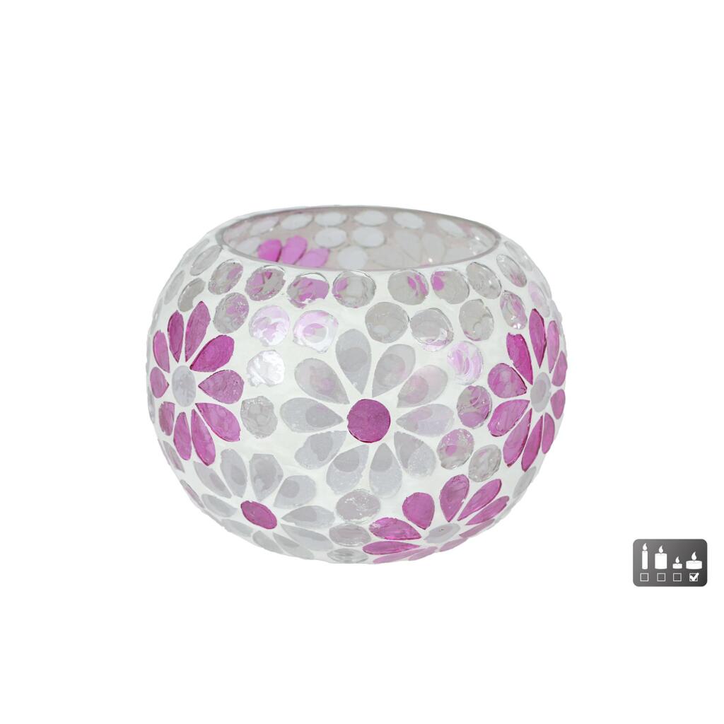 Holly Glass Lantern White/Pink 10x14x14 cm