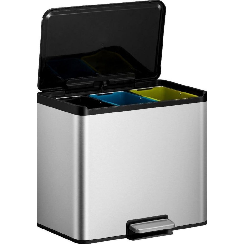EKO Essential Recycling Pedal Bin 3x9L Stainless Steel